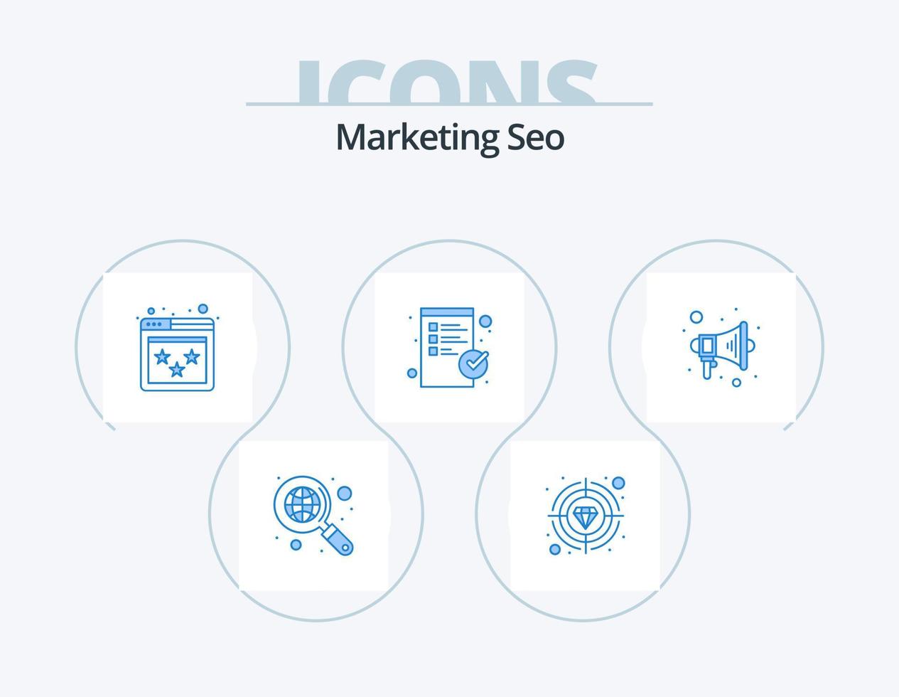 Marketing Seo Blue Icon Pack 5 Icon Design. content. list. ranking. checkout. website ranking vector