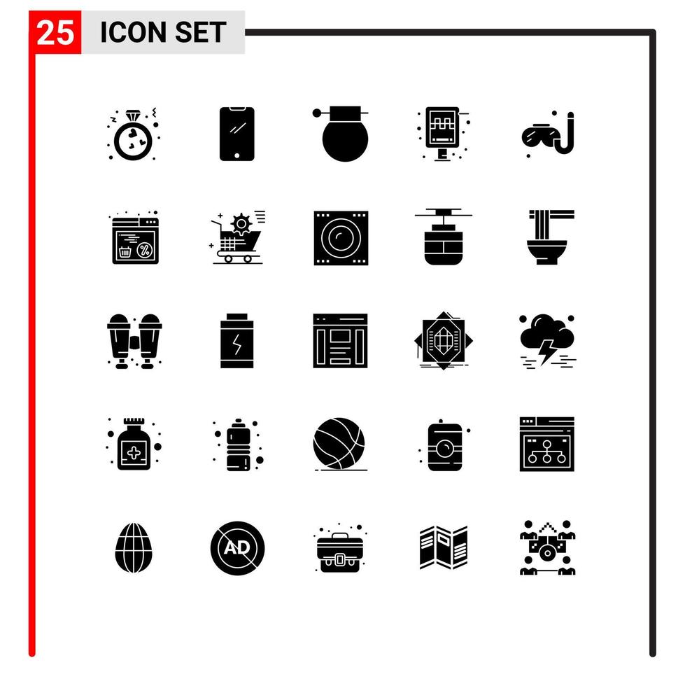 Group of 25 Modern Solid Glyphs Set for taxi sign iphone board war Editable Vector Design Elements