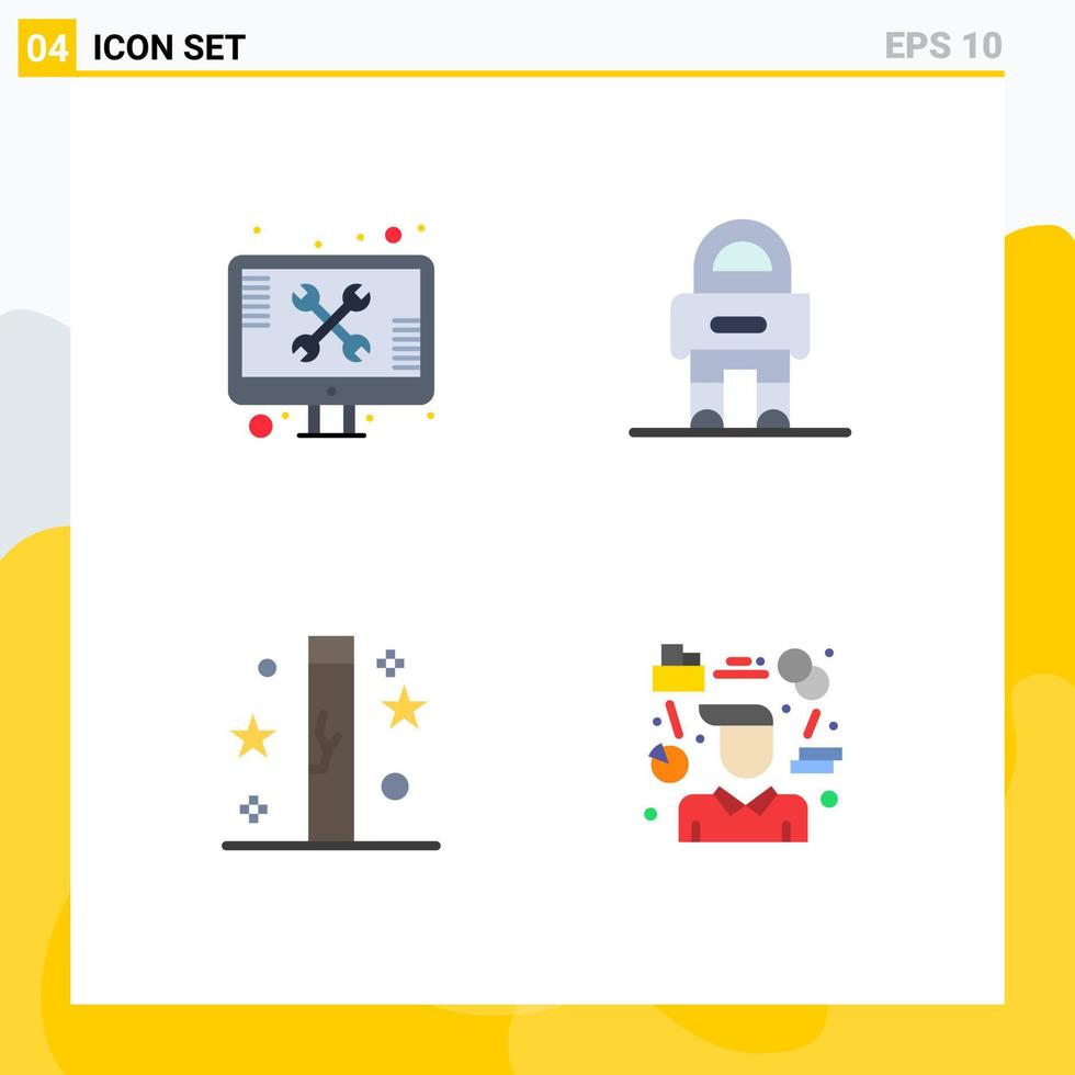 Pack of 4 Modern Flat Icons Signs and Symbols for Web Print Media such as repair celebration technical robot halloween Editable Vector Design Elements