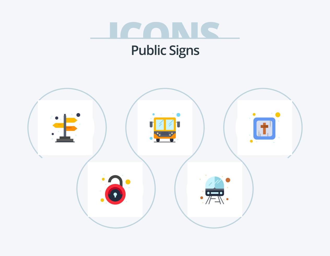 Public Signs Flat Icon Pack 5 Icon Design. religious. christianity. arrows. public bus vector