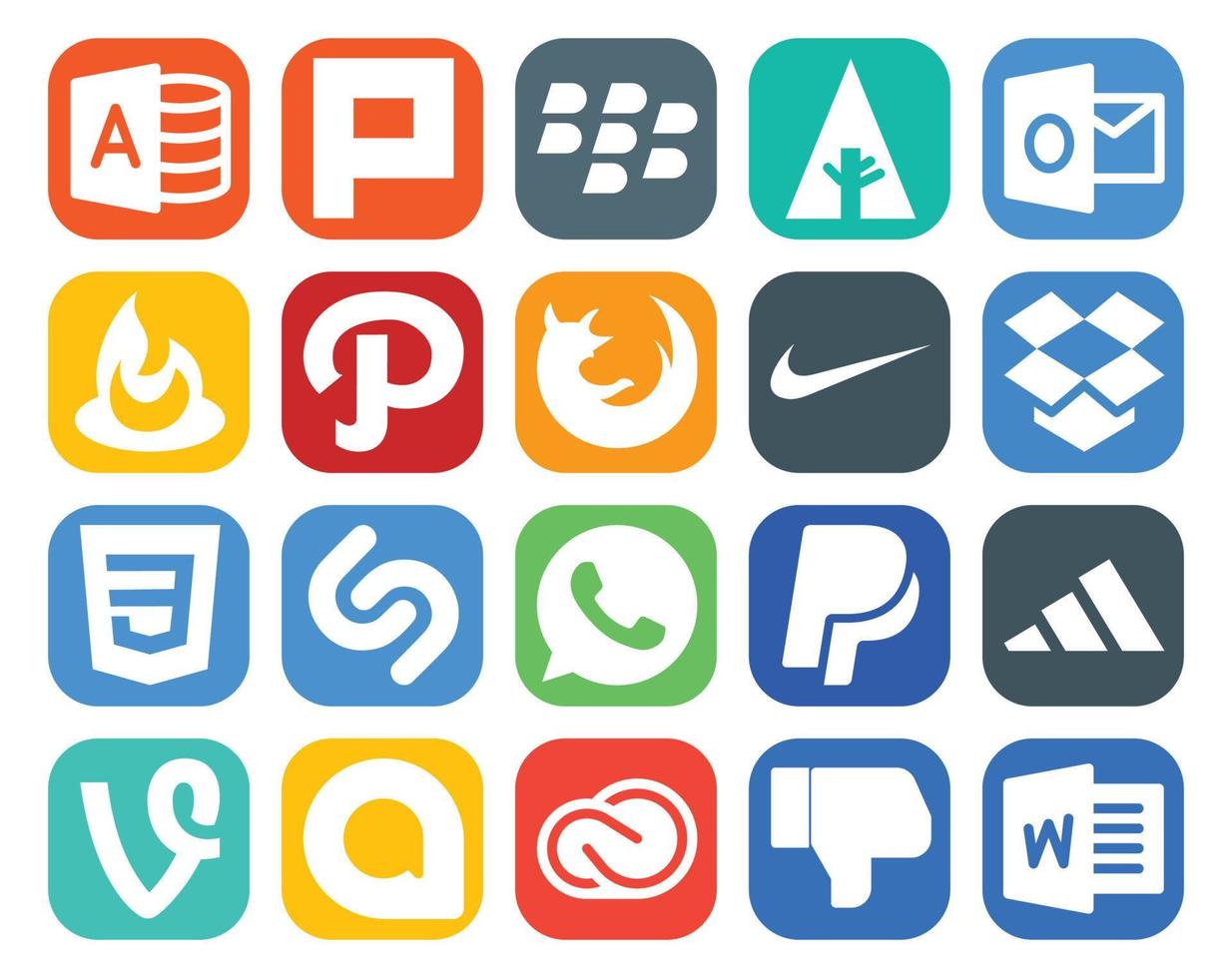 20 paquetes de íconos de redes sociales que incluyen google allo adidas browser paypal shazam vector