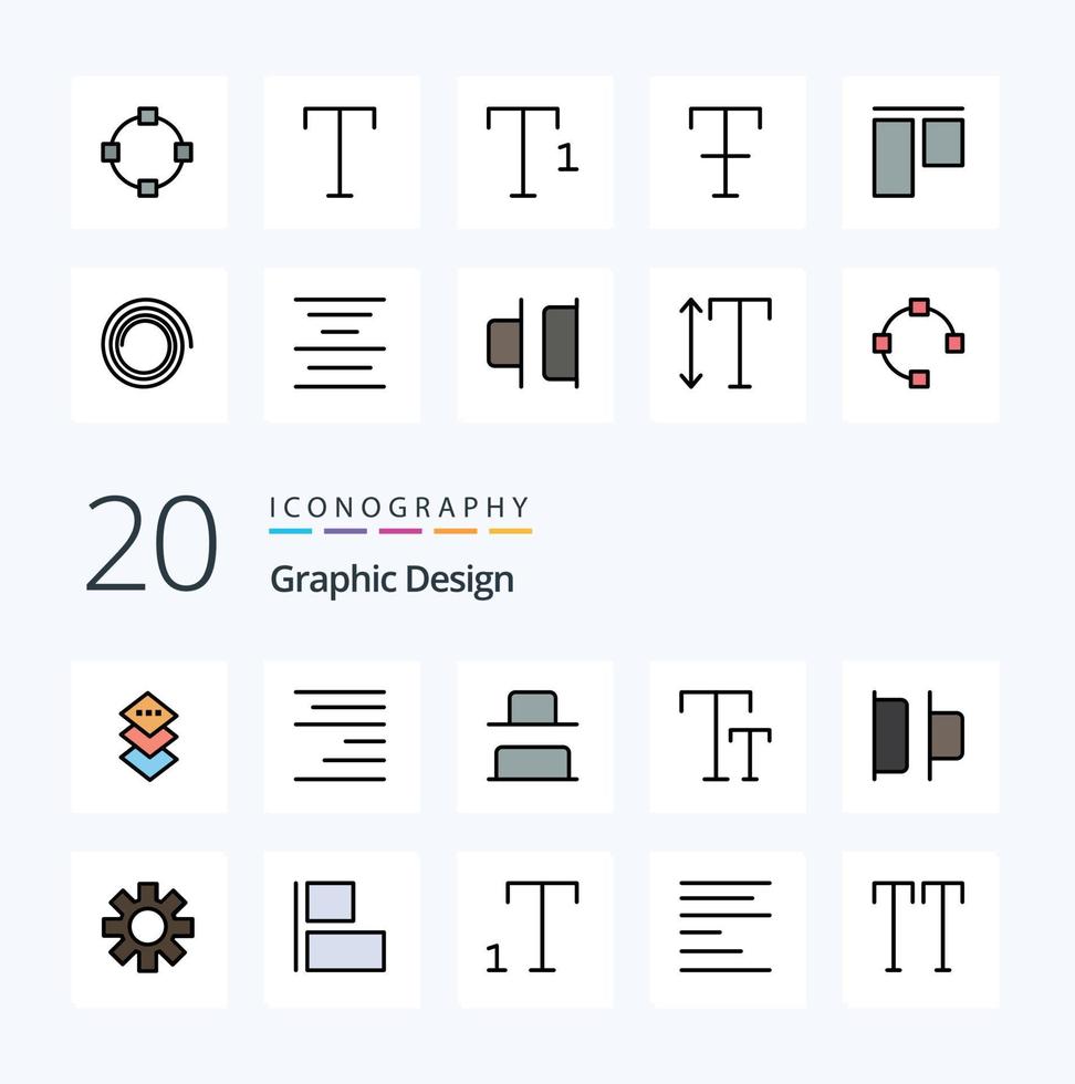 20 Design Line Filled Color icon Pack like gear setting vertical left distribute vector