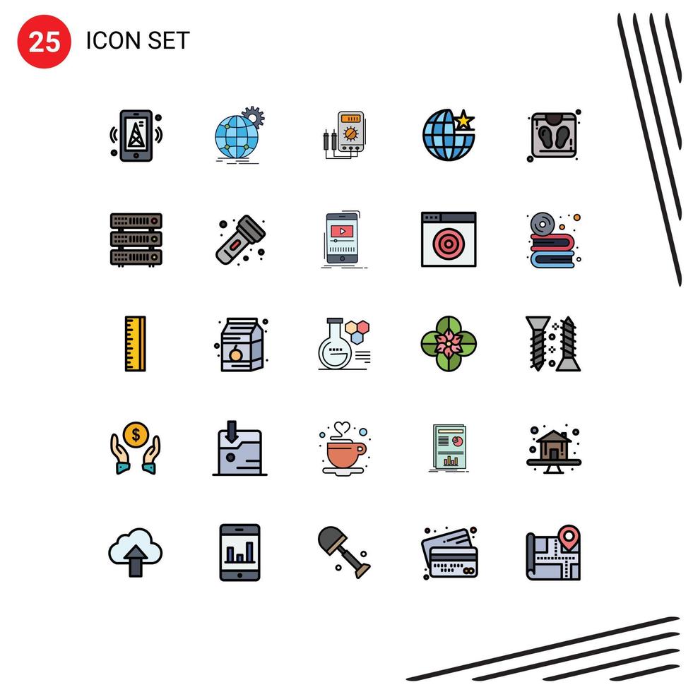 Pack of 25 creative Filled line Flat Colors of stare globe gear global digital Editable Vector Design Elements