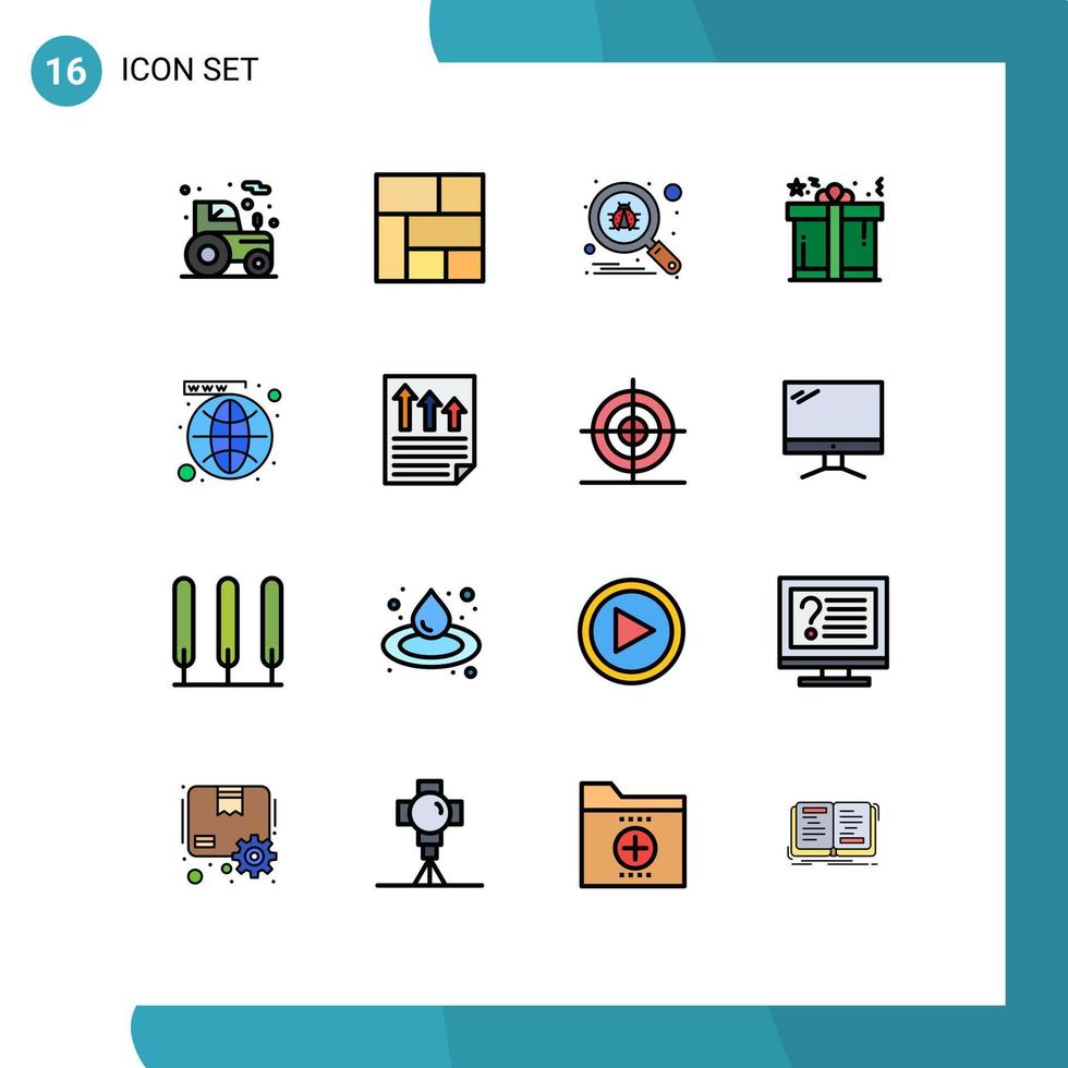 Set of 16 Vector Flat Color Filled Lines on Grid for social media scan shopping box Editable Creative Vector Design Elements