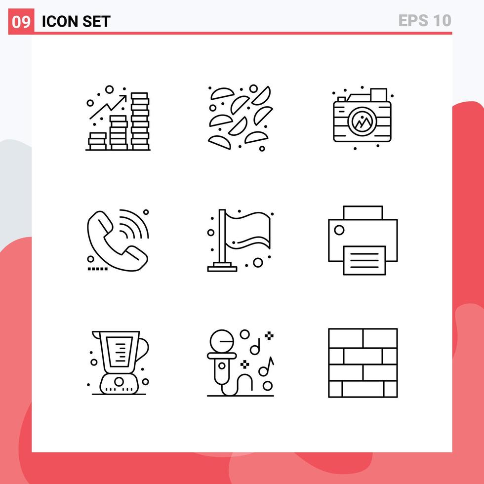 Set of 9 Vector Outlines on Grid for flag online process signal support Editable Vector Design Elements