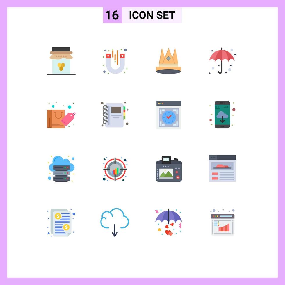 Pictogram Set of 16 Simple Flat Colors of weather beach magnetic achievement first Editable Pack of Creative Vector Design Elements