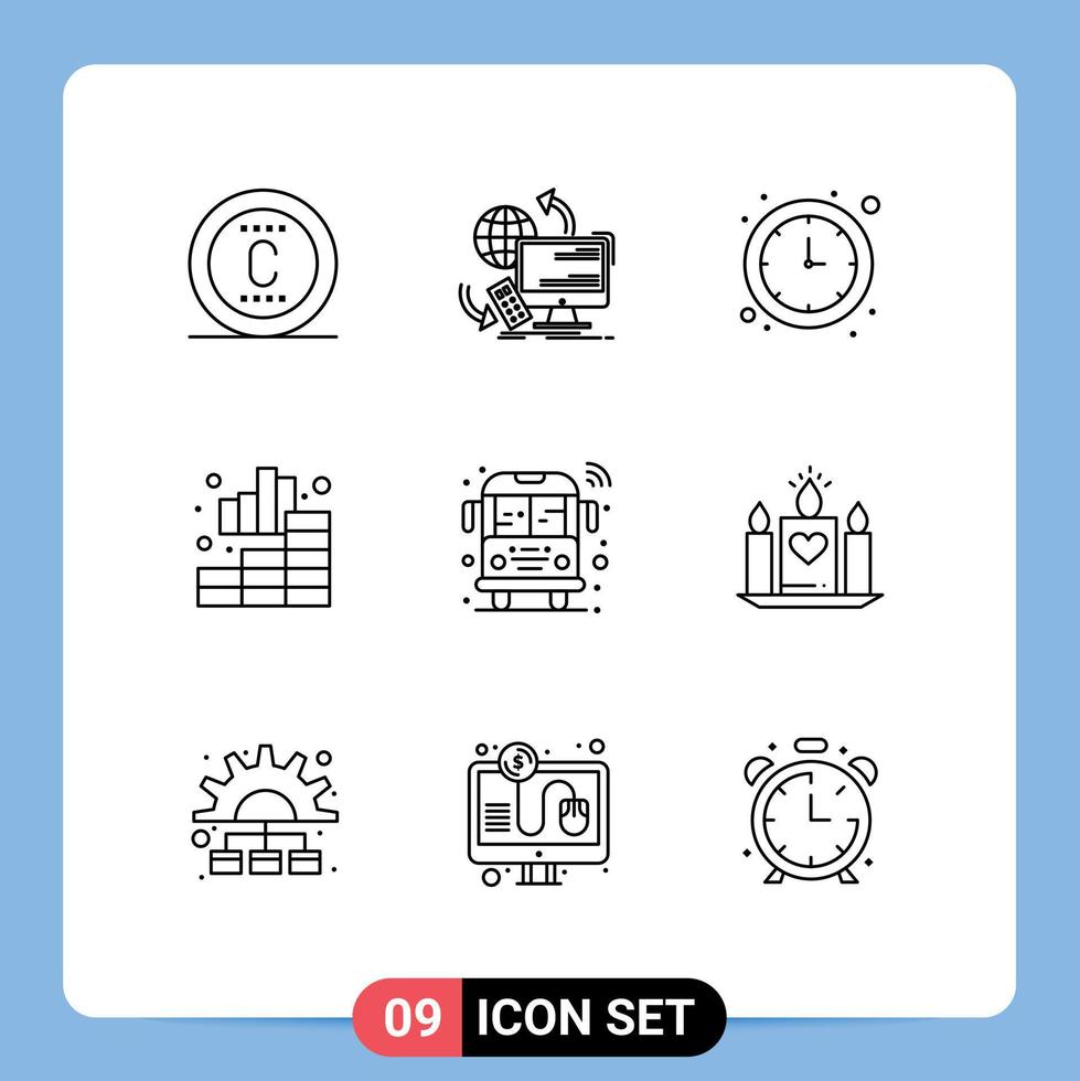 9 Outline concept for Websites Mobile and Apps bus chart security business time Editable Vector Design Elements
