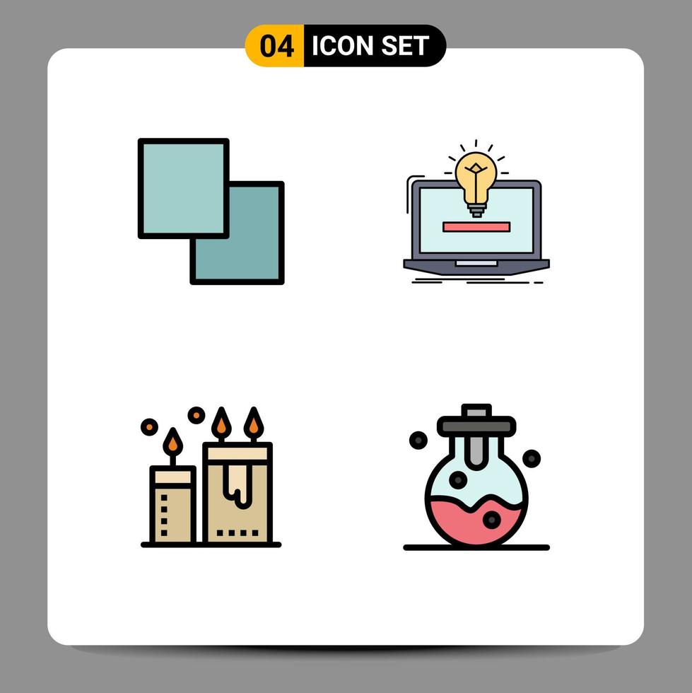 4 Filledline Flat Color concept for Websites Mobile and Apps copy candles laptop bulb relax Editable Vector Design Elements