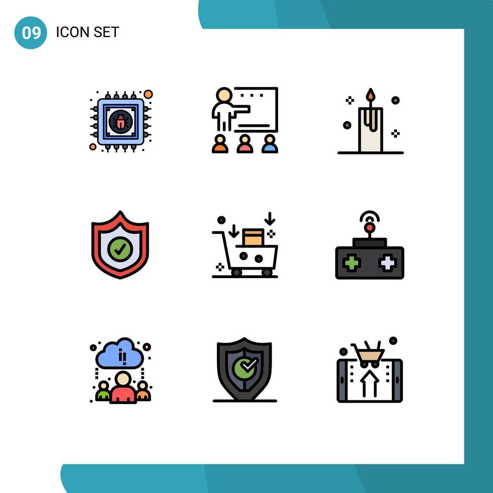 Pictogram Set of 9 Simple Filledline Flat Colors of email advertising security students protection light Editable Vector Design Elements