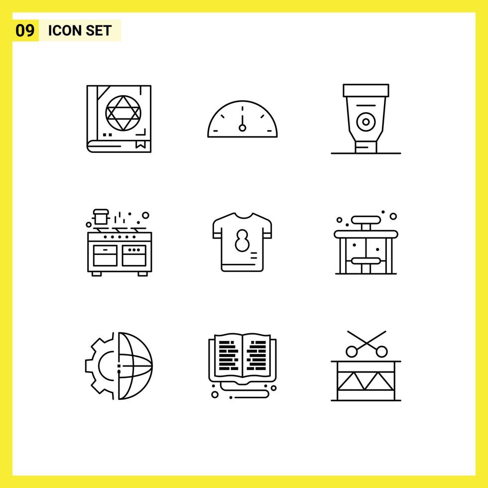 Modern Set of 9 Outlines Pictograph of kit cooking equipment pan kitchen Editable Vector Design Elements