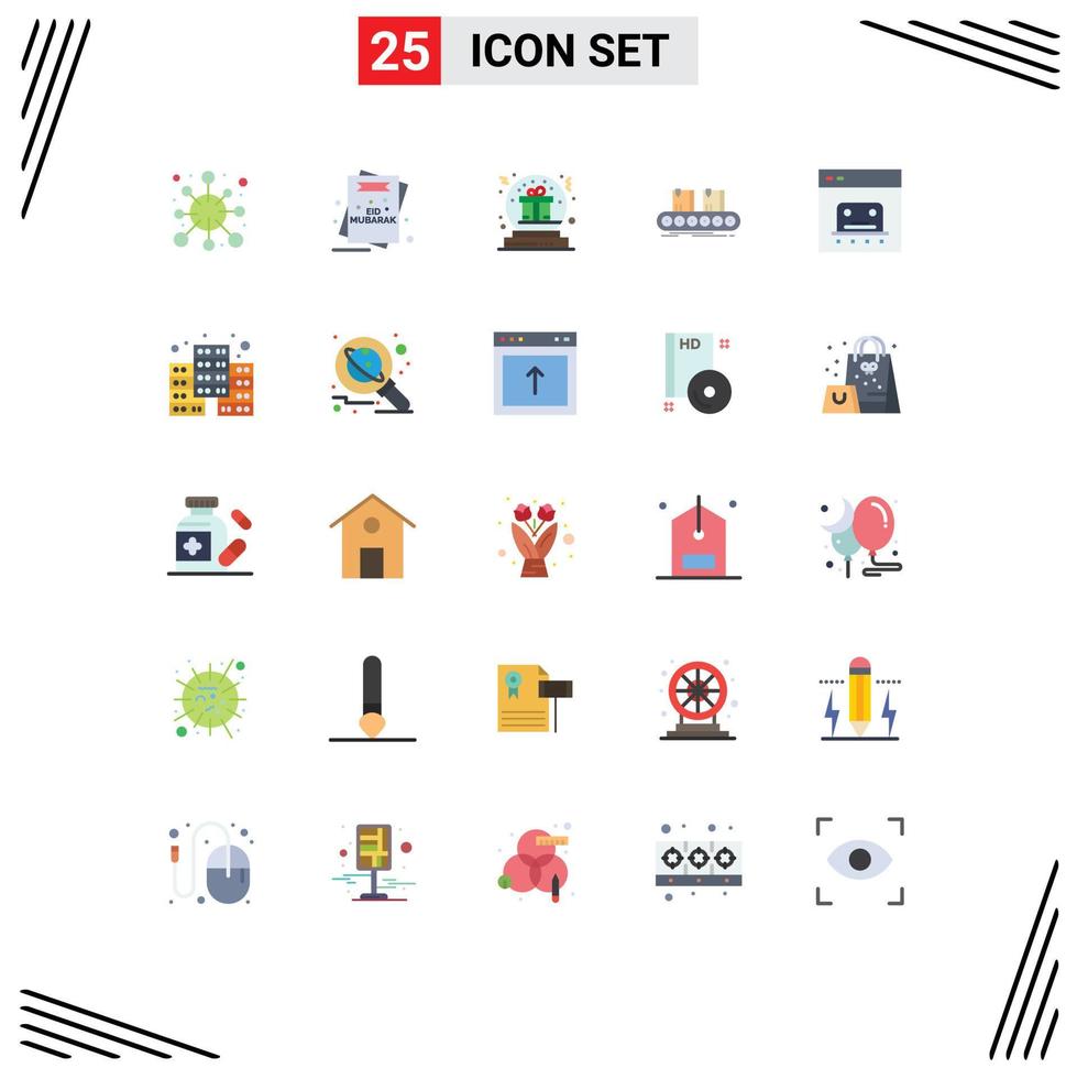 User Interface Pack of 25 Basic Flat Colors of conveyor belt mubarak globe christmas Editable Vector Design Elements