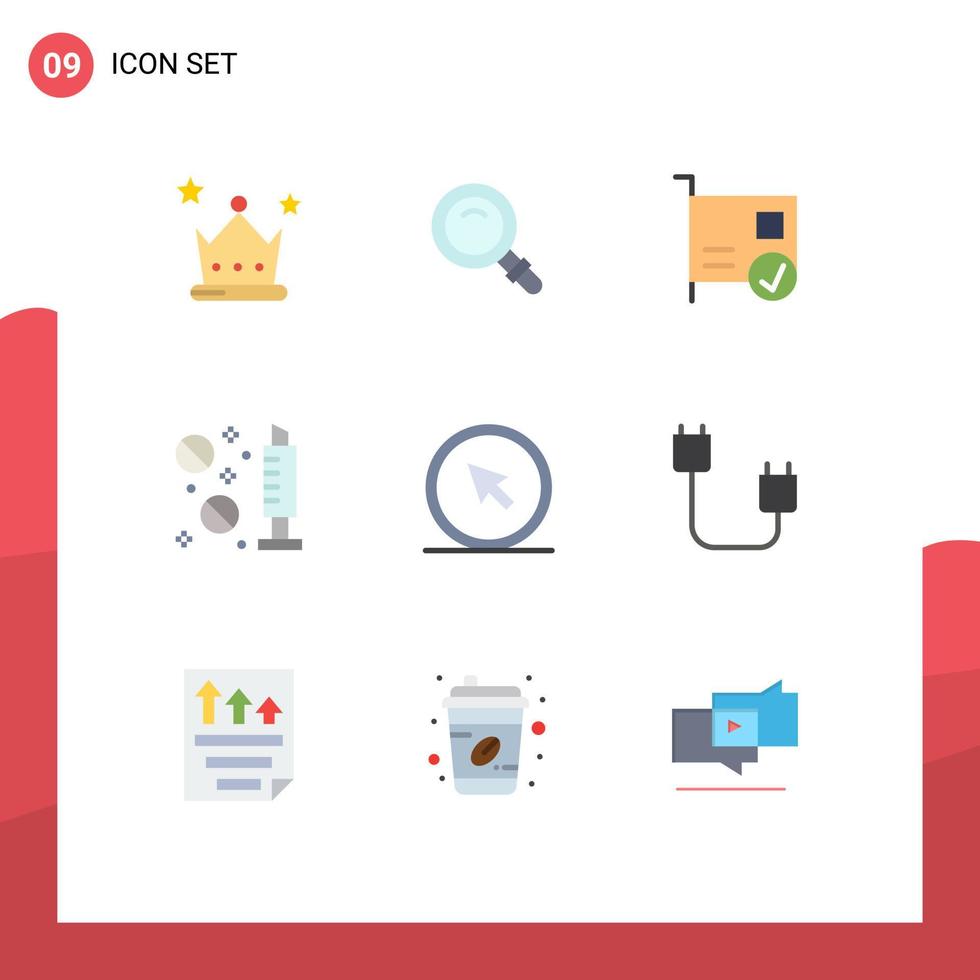 Set of 9 Vector Flat Colors on Grid for click medicine card drugs hardware Editable Vector Design Elements