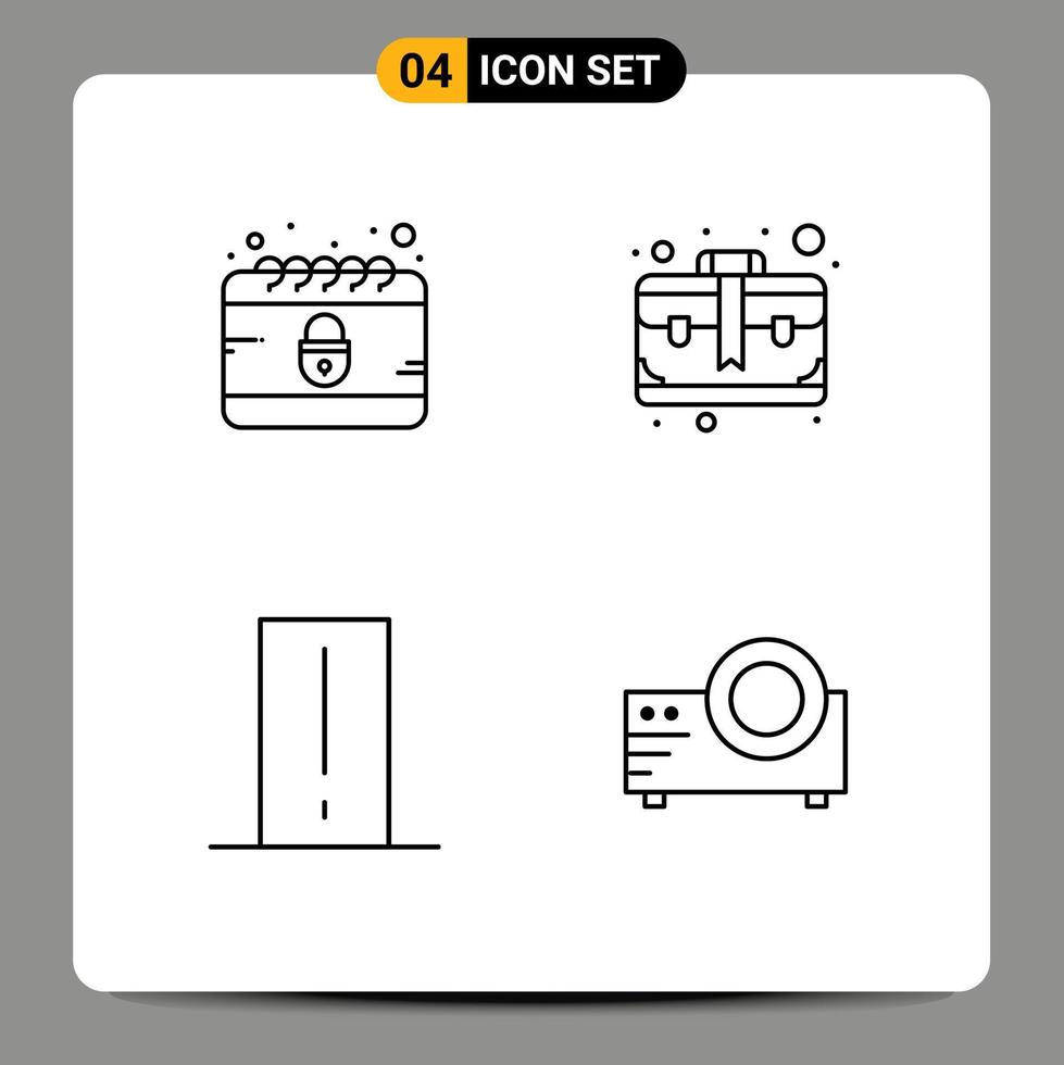Editable Vector Line Pack of 4 Simple Filledline Flat Colors of calendar device internet business gadget Editable Vector Design Elements