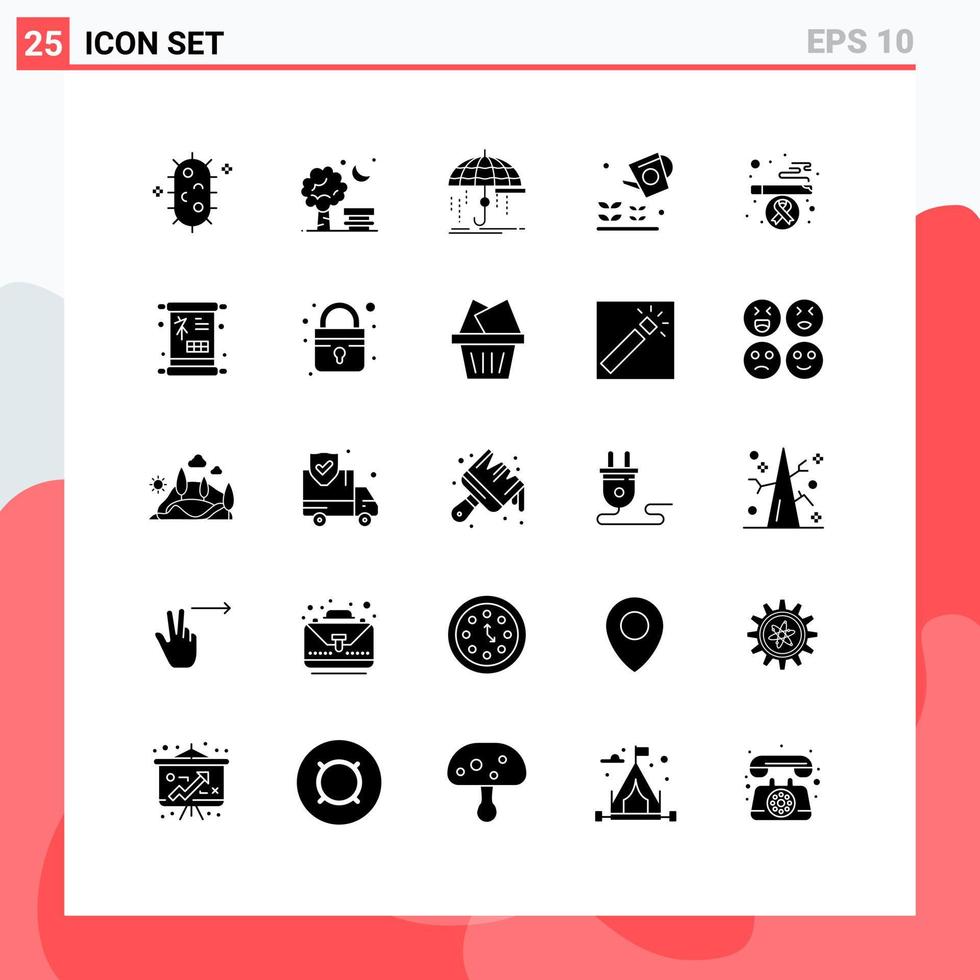 25 User Interface Solid Glyph Pack of modern Signs and Symbols of sprinkier garden baloon farming money Editable Vector Design Elements