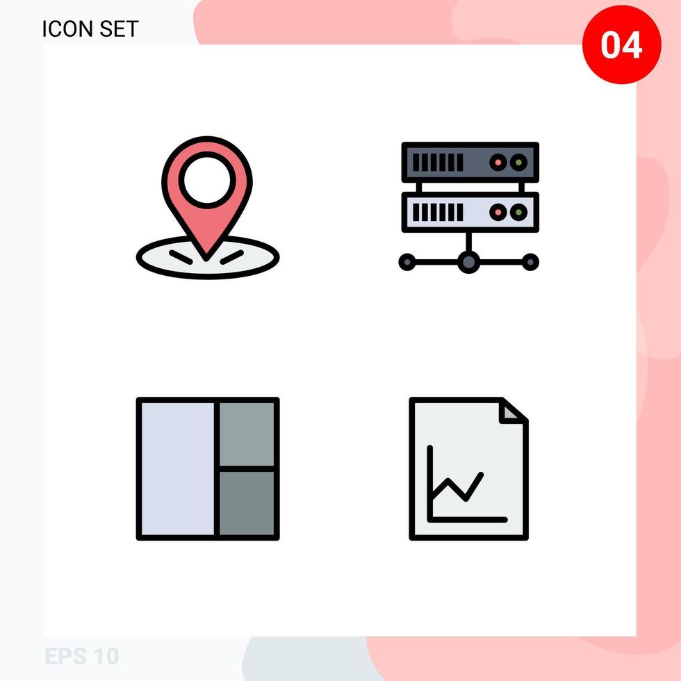 Set of 4 Modern UI Icons Symbols Signs for gps document data center grid 81 Editable Vector Design Elements