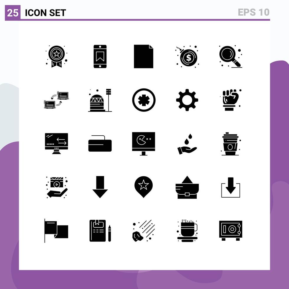 Group of 25 Modern Solid Glyphs Set for connection zoom file search dollar Editable Vector Design Elements