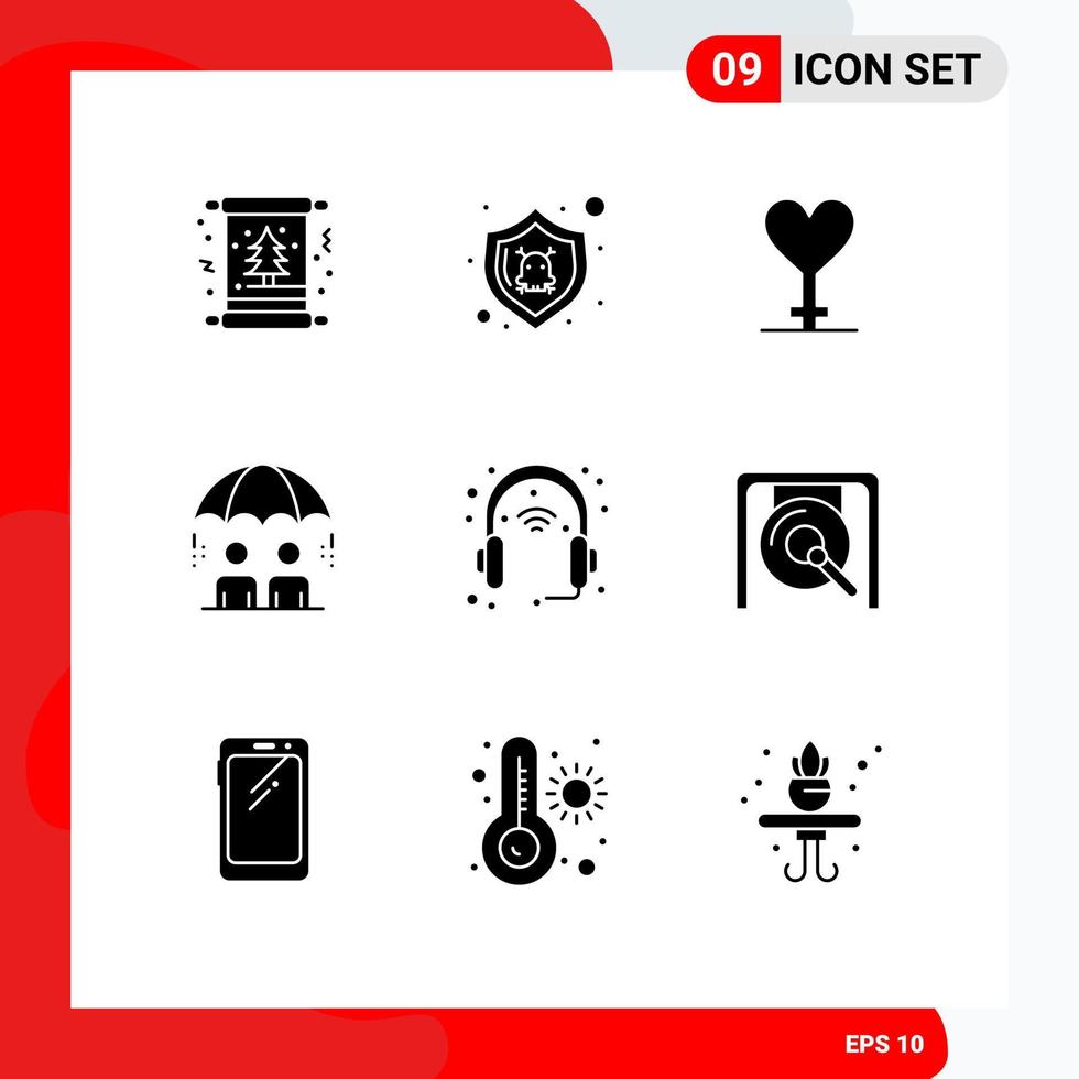 9 Universal Solid Glyphs Set for Web and Mobile Applications gadget risk shield modern business Editable Vector Design Elements