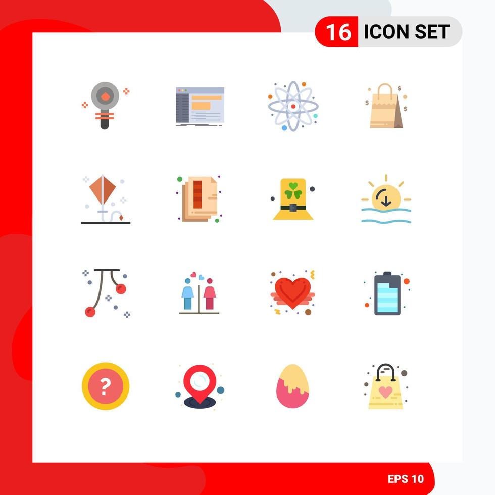 Flat Color Pack of 16 Universal Symbols of american handbag root bag education Editable Pack of Creative Vector Design Elements