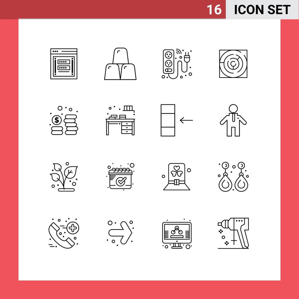 Set of 16 Modern UI Icons Symbols Signs for strategy map gold maze electricity Editable Vector Design Elements