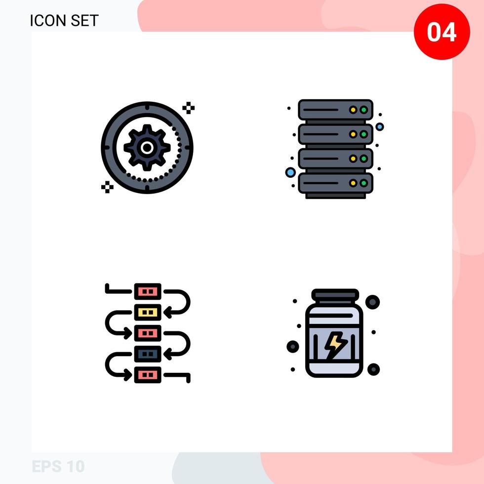 Filledline Flat Color Pack of 4 Universal Symbols of setting note wheel hosting gym Editable Vector Design Elements