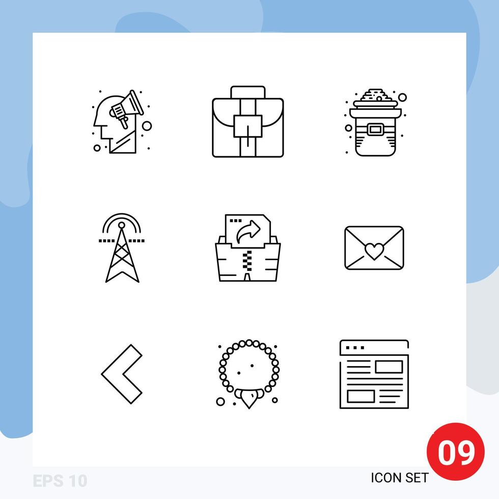 Group of 9 Outlines Signs and Symbols for file computing hat tower electricity Editable Vector Design Elements