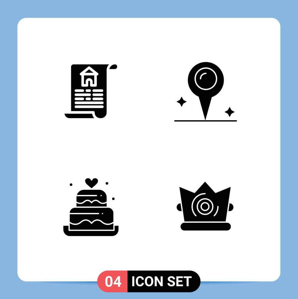 4 Creative Icons Modern Signs and Symbols of document wedding map cake crown Editable Vector Design Elements