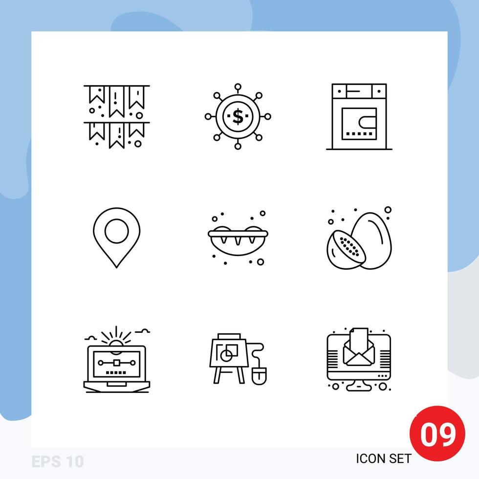 Modern Set of 9 Outlines Pictograph of summer sushi dryer world location Editable Vector Design Elements