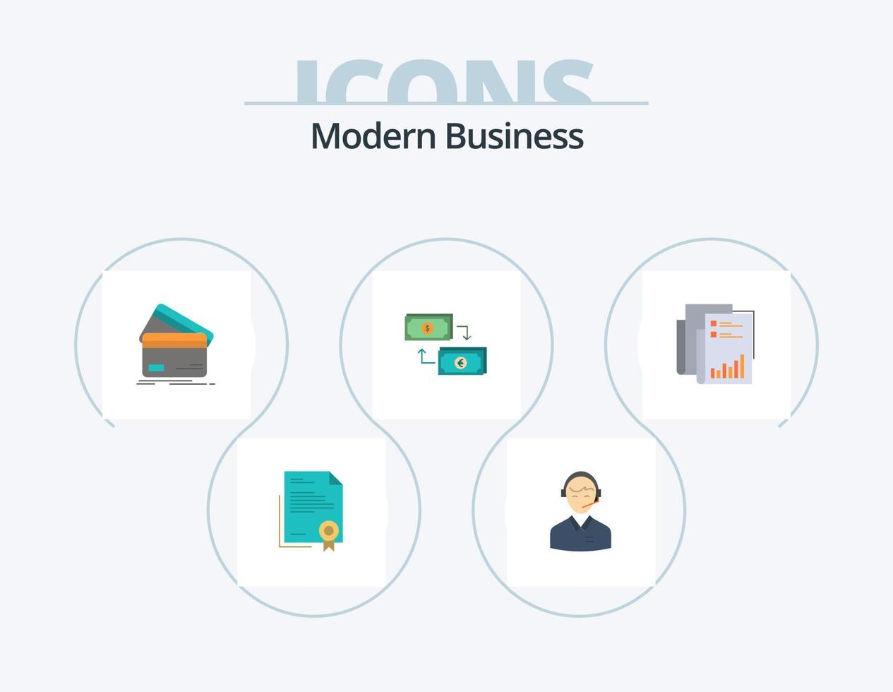 paquete de iconos planos de negocios modernos 5 diseño de iconos. Finanzas. tarjetas consultante. negocio. Servicio vector