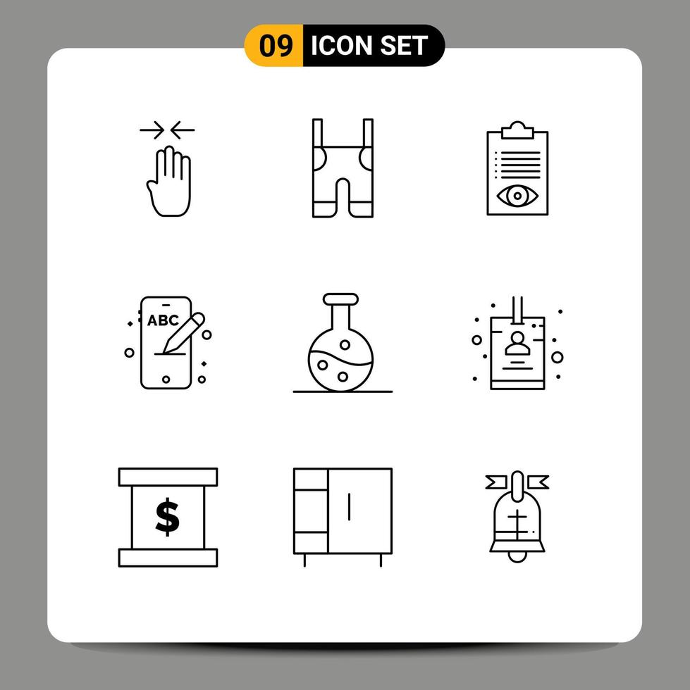 User Interface Pack of 9 Basic Outlines of boiling flask education straps mobile line Editable Vector Design Elements