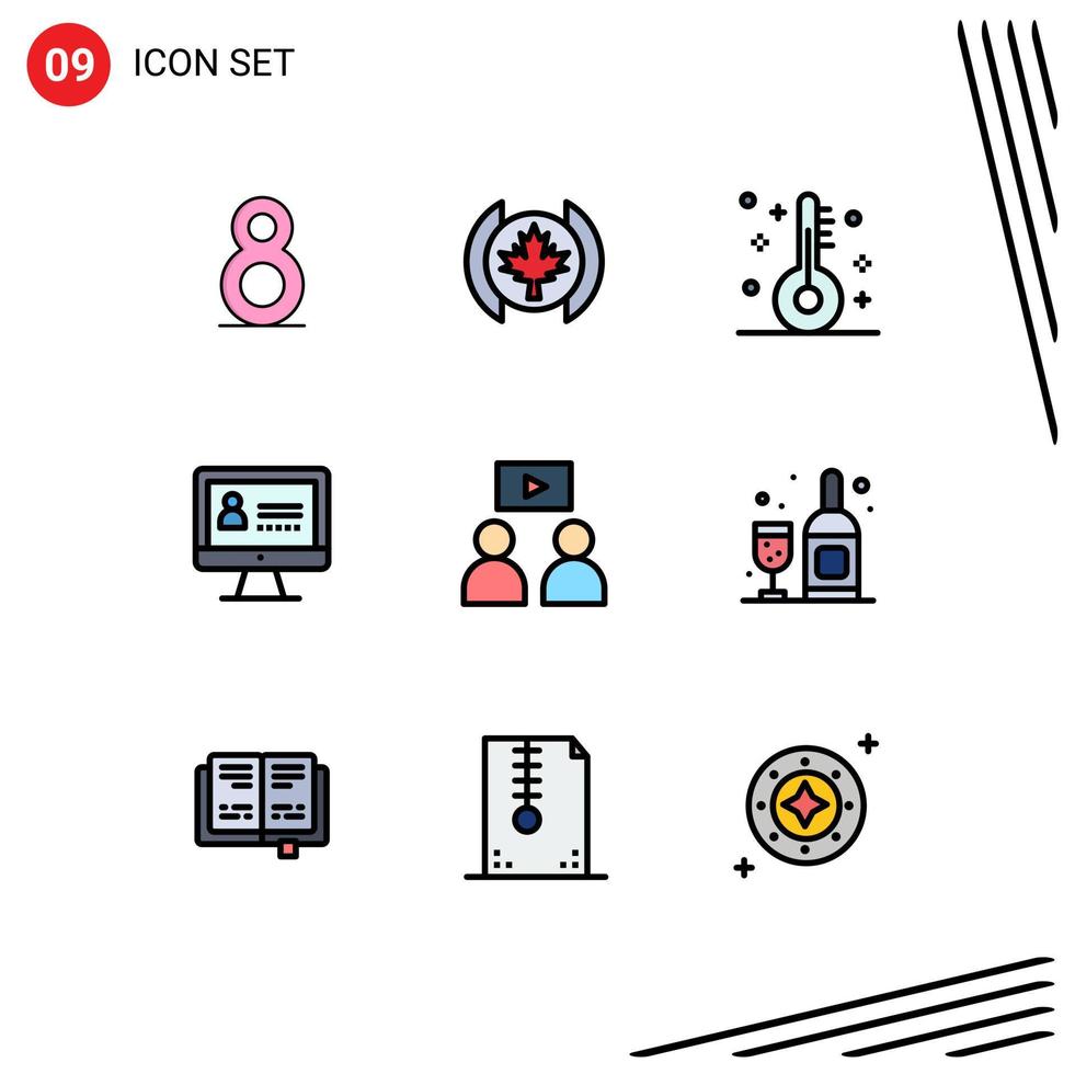 Set of 9 Modern UI Icons Symbols Signs for bottle video holiday watch security Editable Vector Design Elements