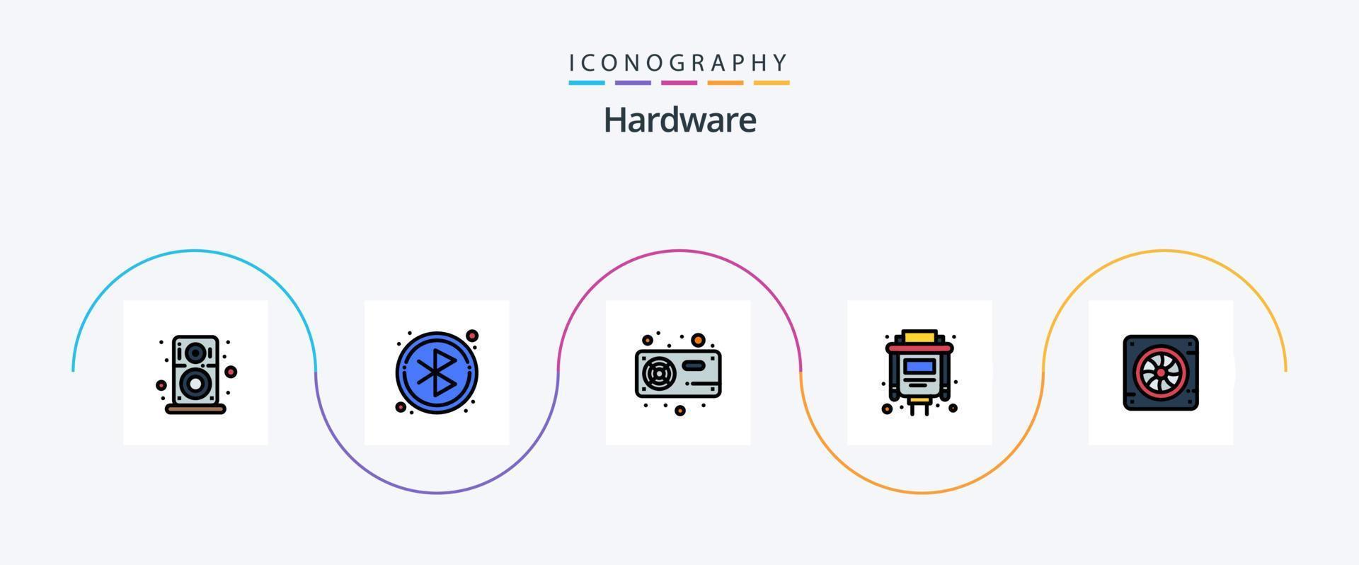 Hardware Line Filled Flat 5 Icon Pack Including fan. computer. fan. vga. cable vector