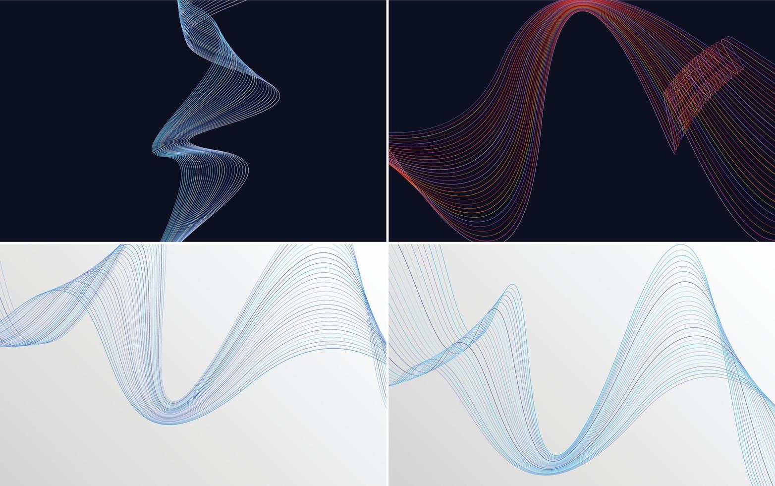 Set of 4 geometric wave pattern background Abstract waving line vector