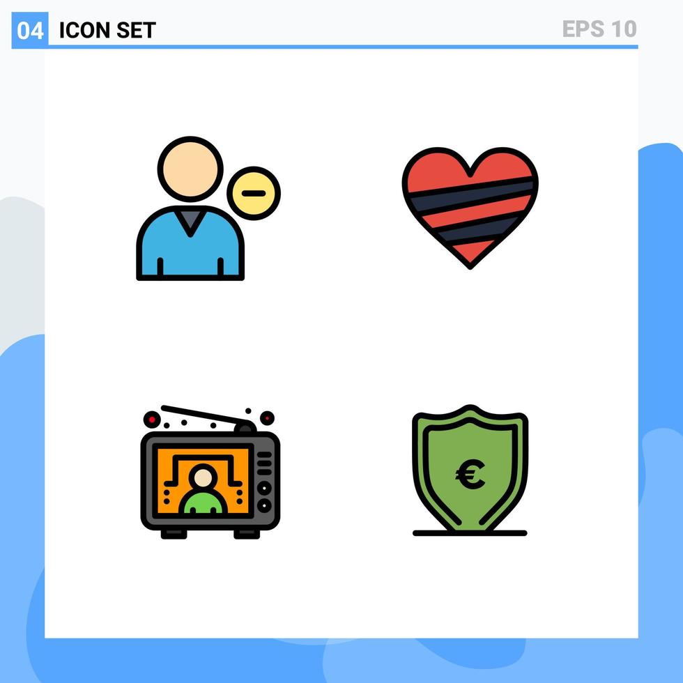Stock Vector Icon Pack of 4 Line Signs and Symbols for delete gift profile love television Editable Vector Design Elements