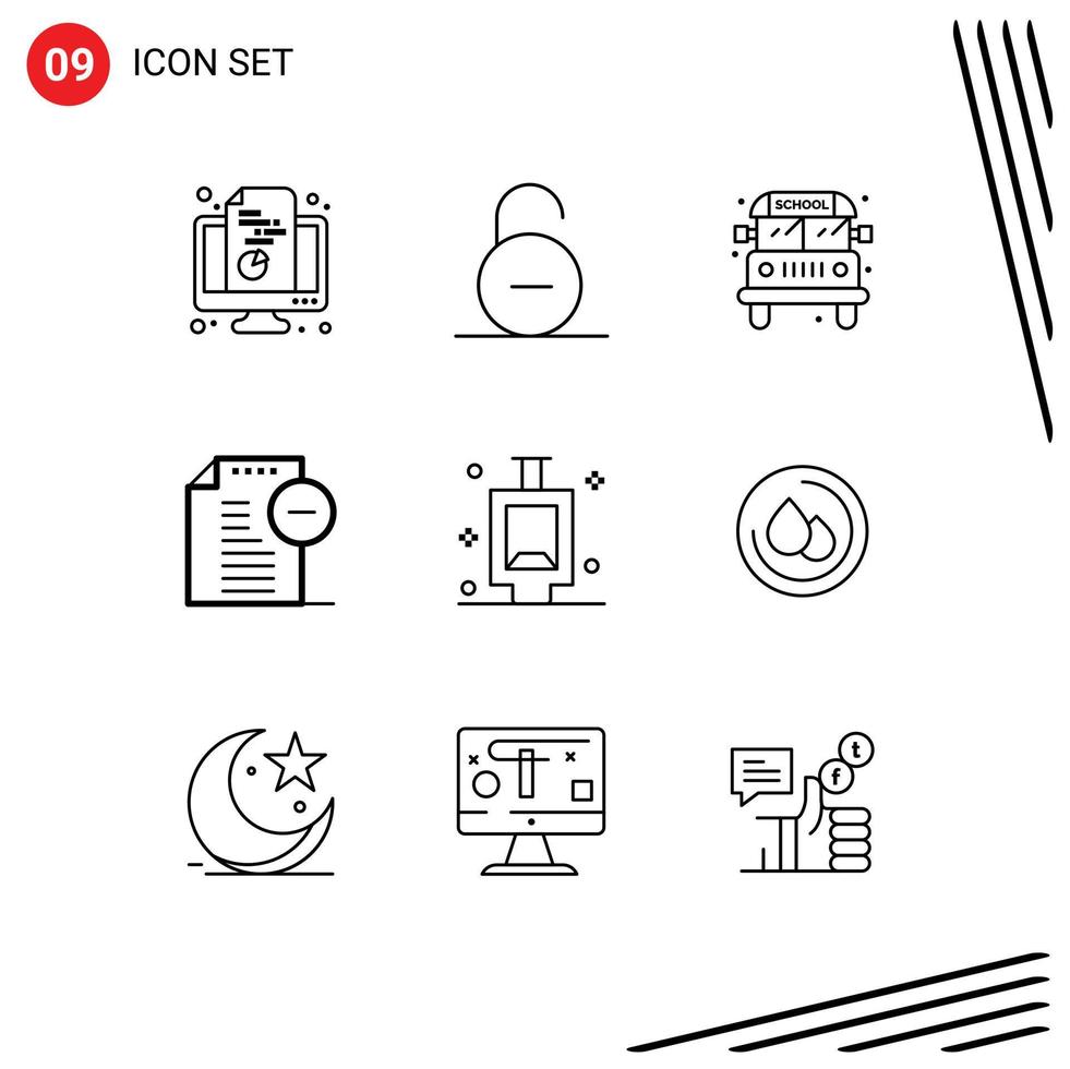 9 iconos creativos signos y símbolos modernos de archivo de urinario documentos seguros transporte elementos de diseño vectorial editables vector