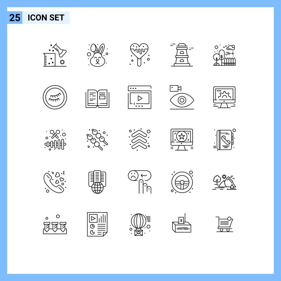 25 Universal Lines Set for Web and Mobile Applications cityscape building face watchtower observatory Editable Vector Design Elements