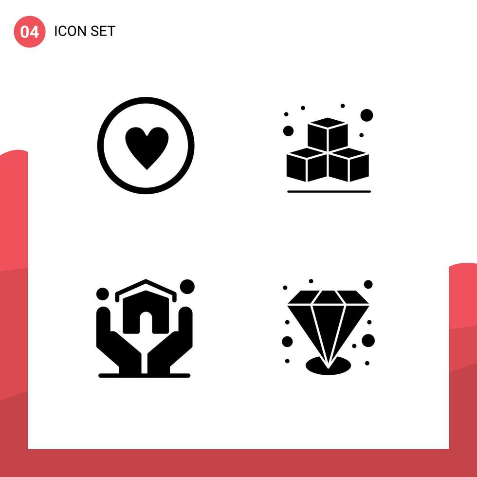 4 Thematic Vector Solid Glyphs and Editable Symbols of achievement insurance wreath estate quality Editable Vector Design Elements