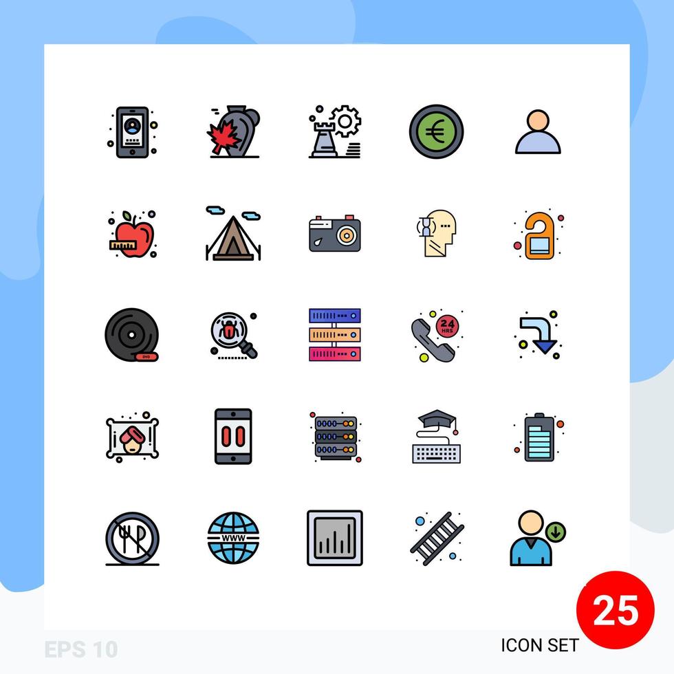 Filled line Flat Color Pack of 25 Universal Symbols of account euro maple coin setting Editable Vector Design Elements