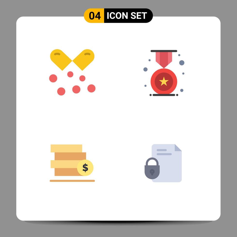 Set of 4 Commercial Flat Icons pack for oil money omega capsules badge dollar Editable Vector Design Elements