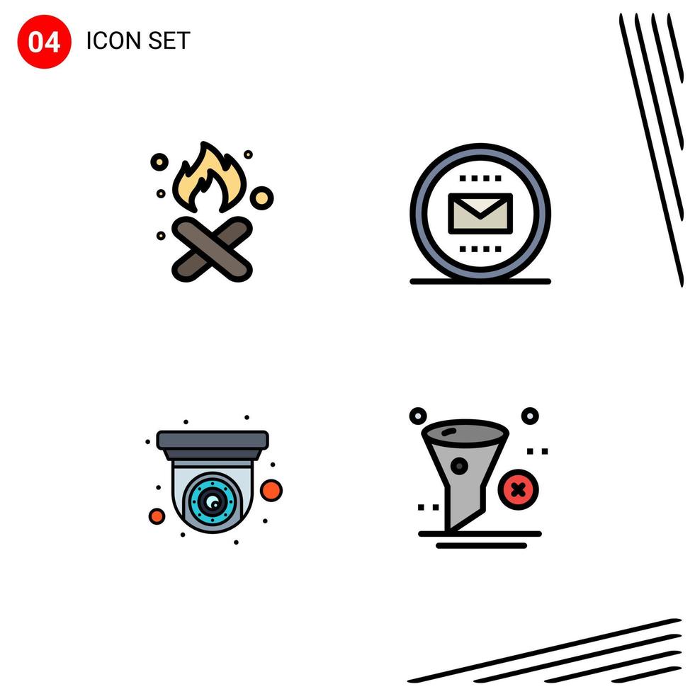 Modern Set of 4 Filledline Flat Colors and symbols such as burn mail pollution email cctv Editable Vector Design Elements