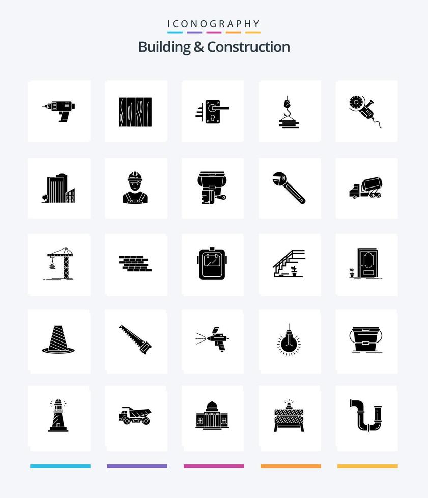 Creative Building And Construction 25 Glyph Solid Black icon pack  Such As building. home. design. keyhole. door vector