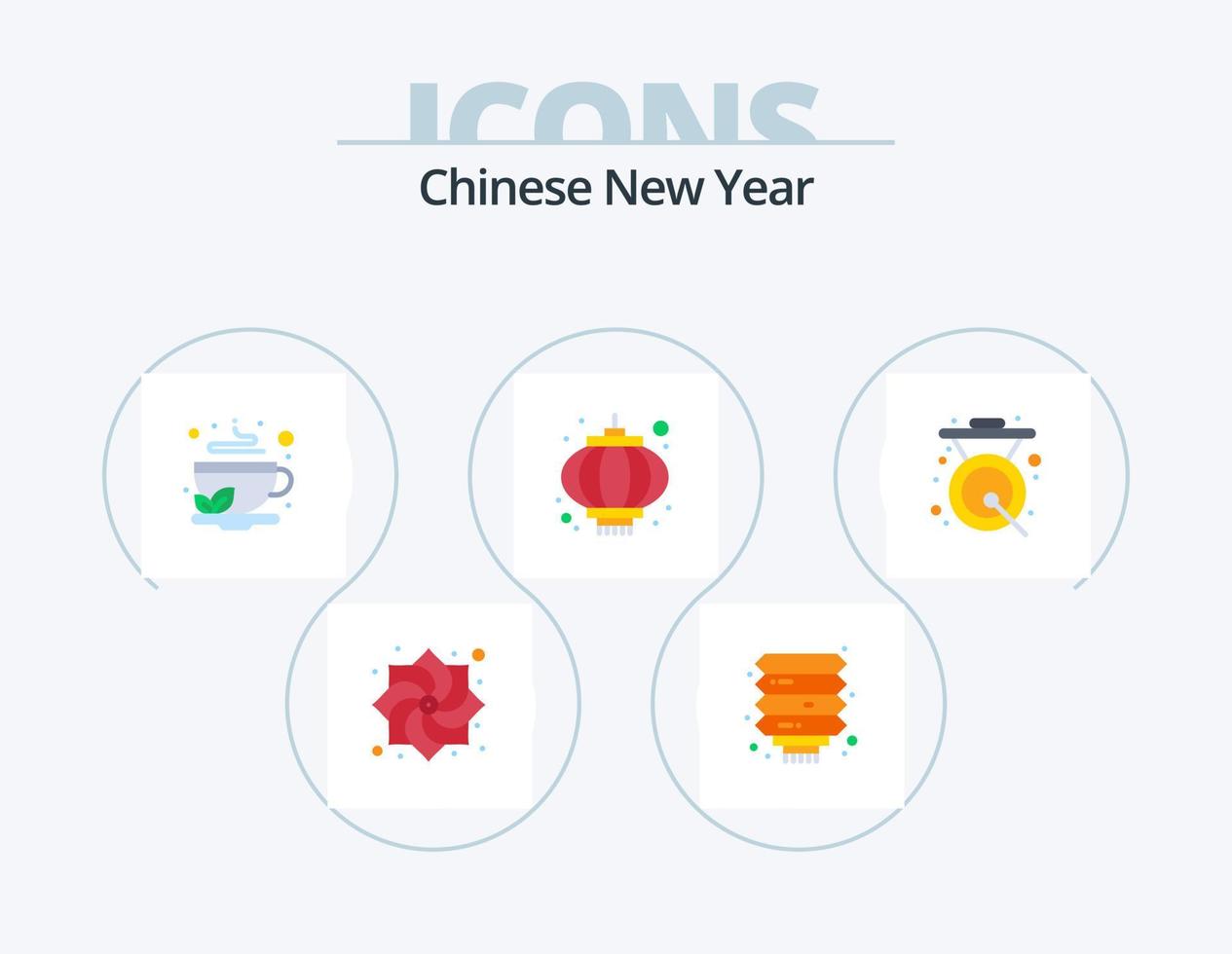 Chinese New Year Flat Icon Pack 5 Icon Design. asian. lamp. cup. holidays. tea vector