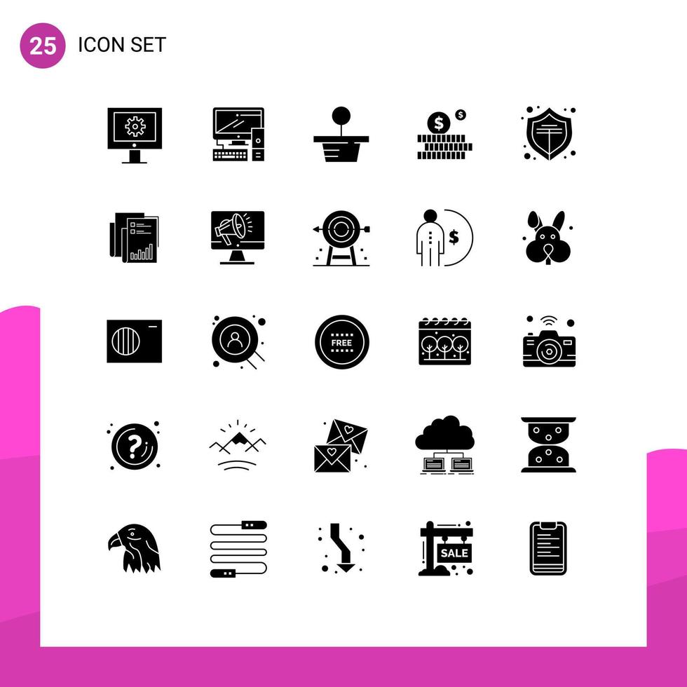 25 User Interface Solid Glyph Pack of modern Signs and Symbols of report protect plant online investment Editable Vector Design Elements