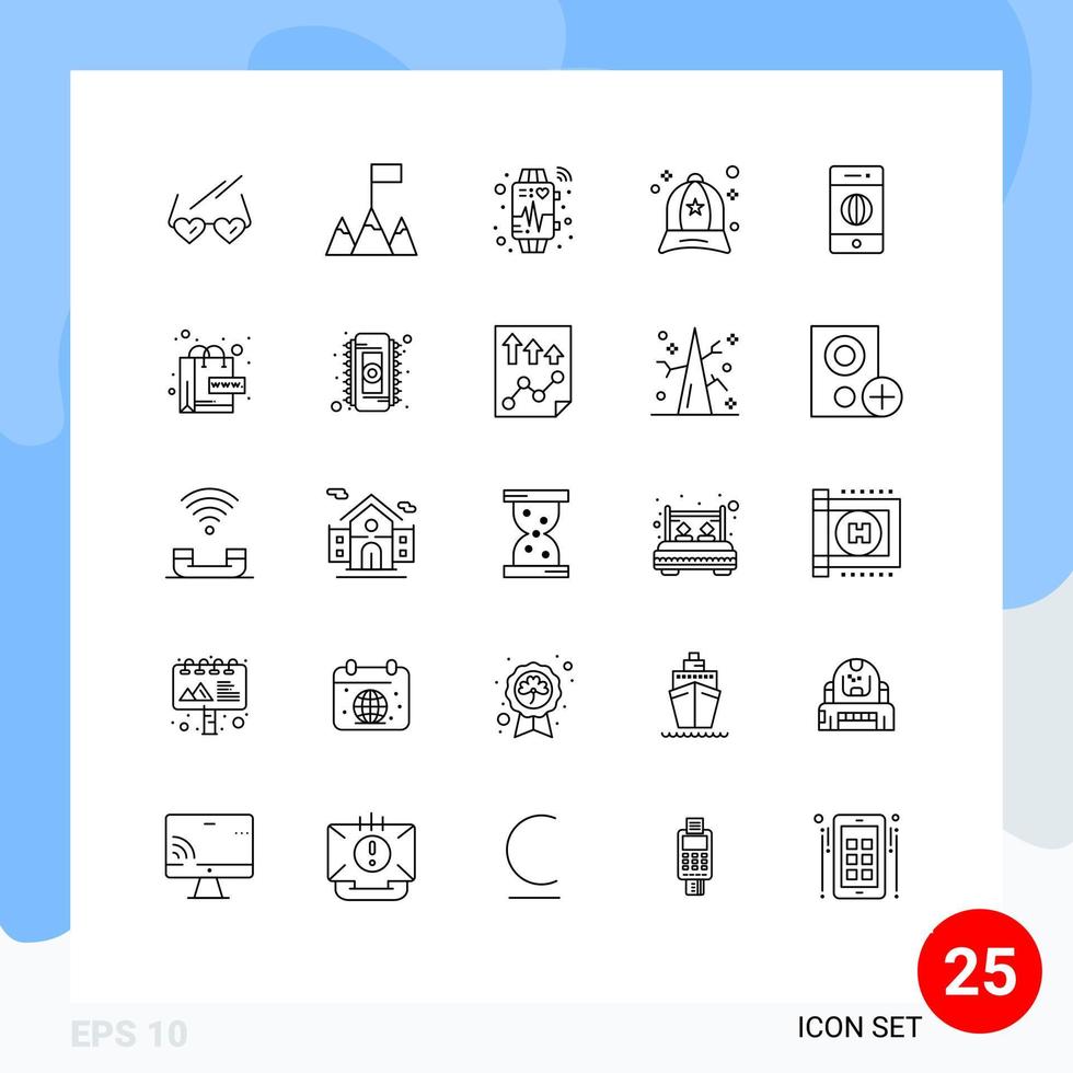 Group of 25 Lines Signs and Symbols for world electronics watch connection clothing Editable Vector Design Elements