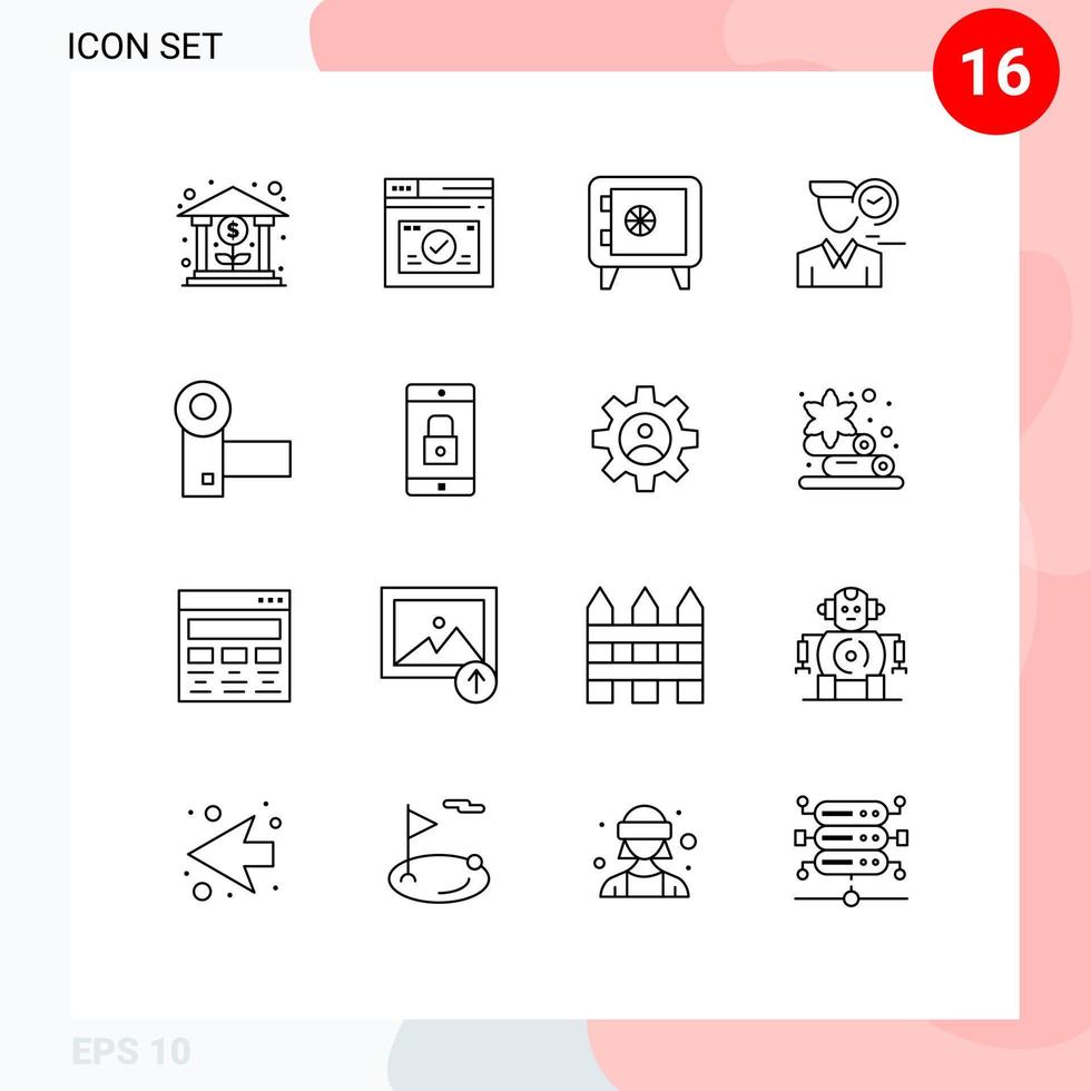 Pack of 16 creative Outlines of devices appointment money user clock Editable Vector Design Elements