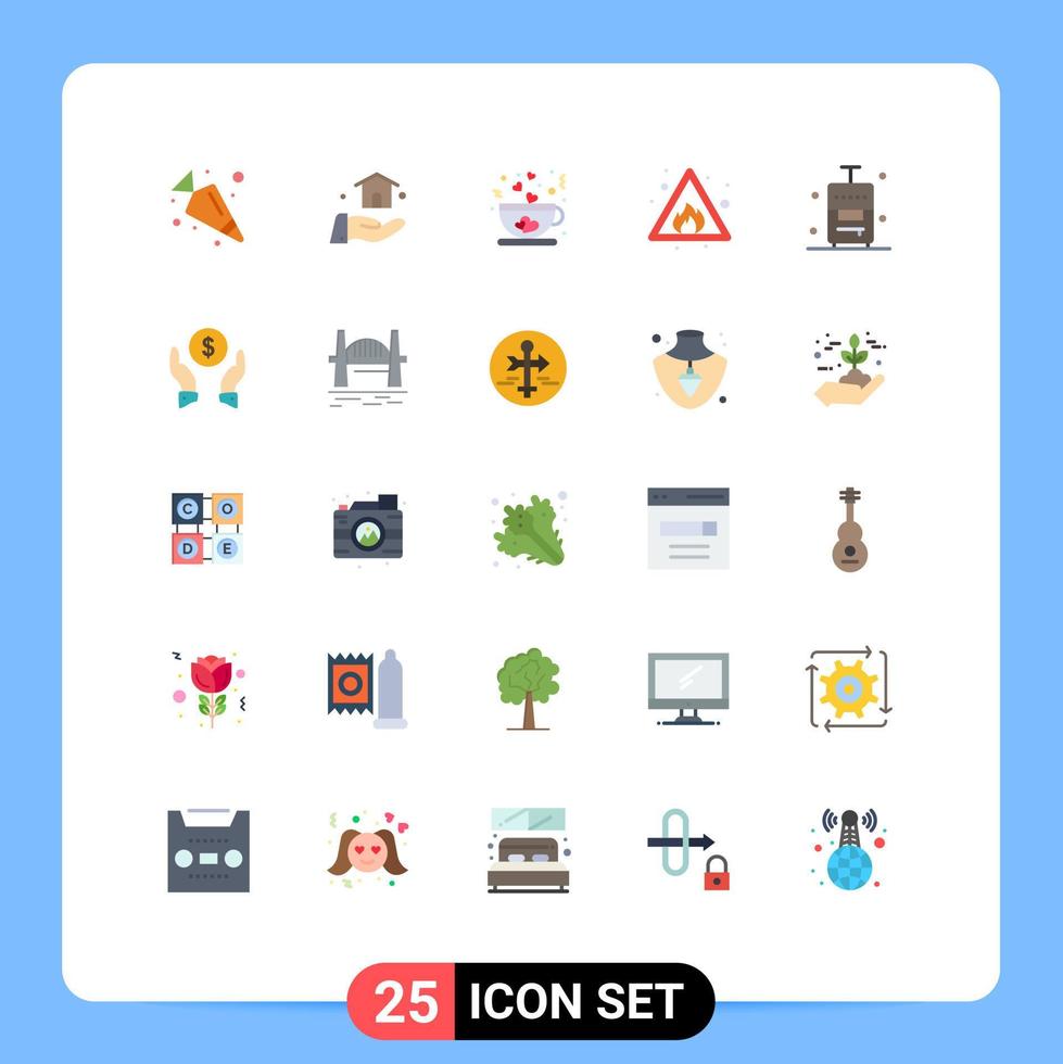 25 Universal Flat Color Signs Symbols of vacation suitcase love bag risk Editable Vector Design Elements