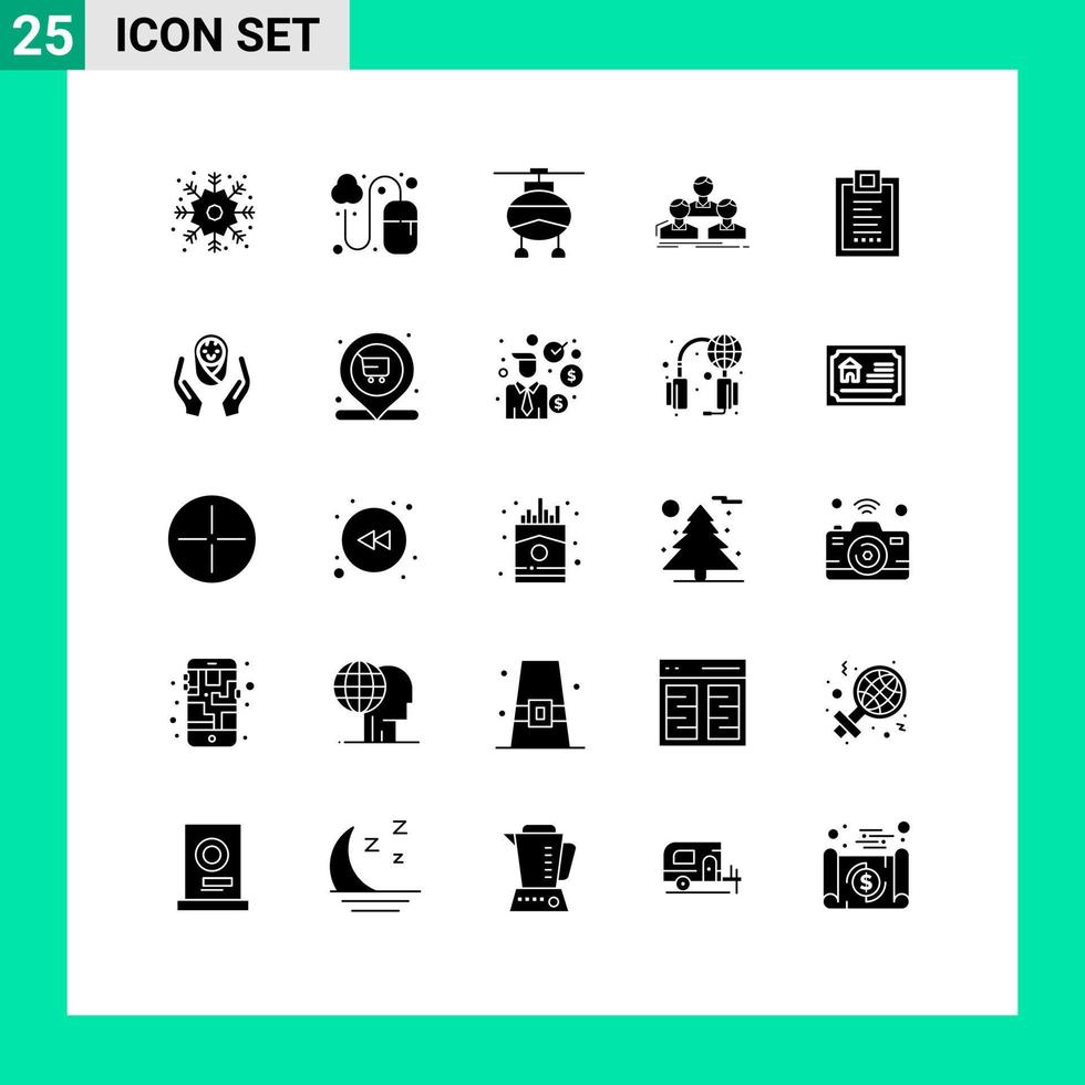 User Interface Pack of 25 Basic Solid Glyphs of confirmation team transport people employee Editable Vector Design Elements