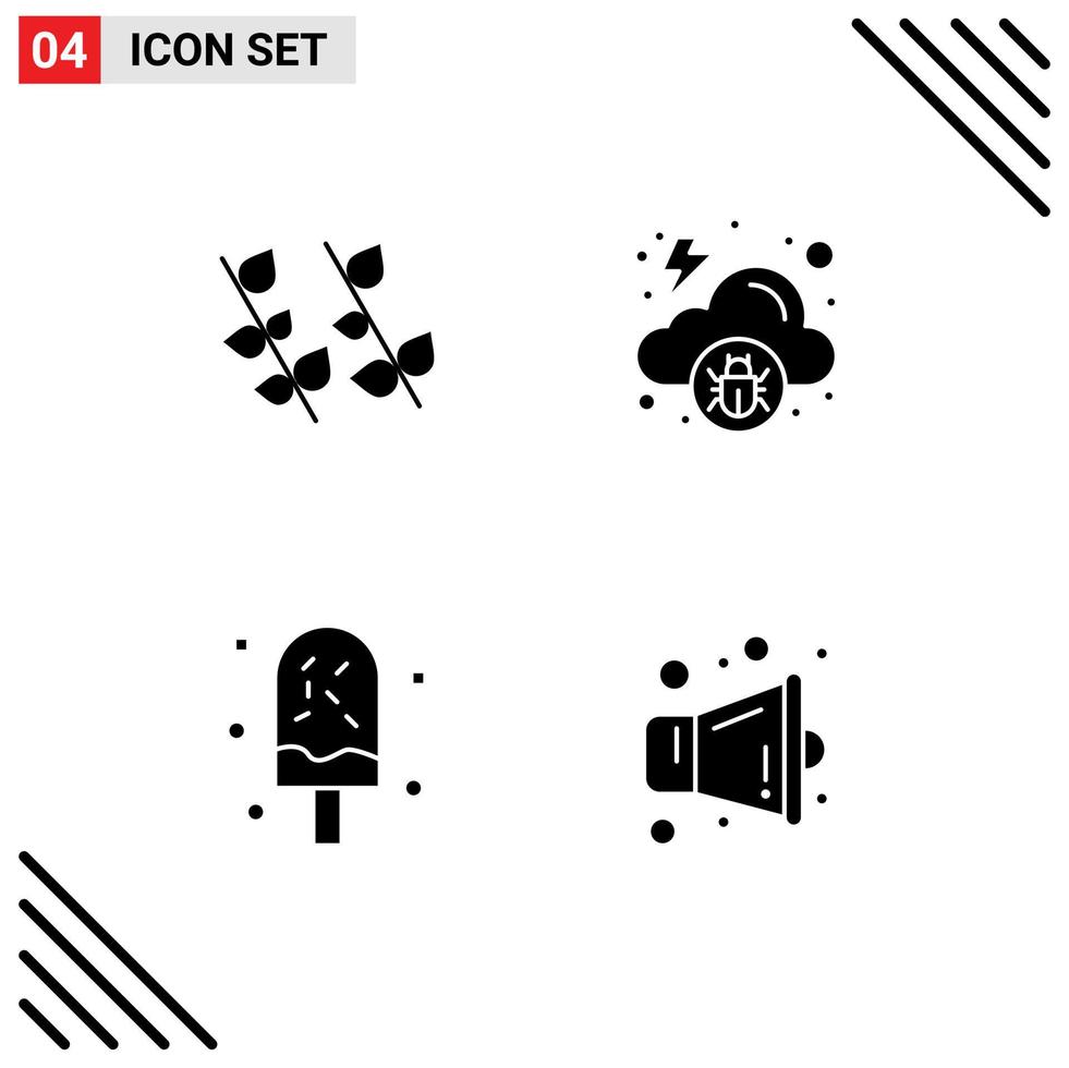 Pack of 4 creative Solid Glyphs of ecology dessert spring virus summer Editable Vector Design Elements