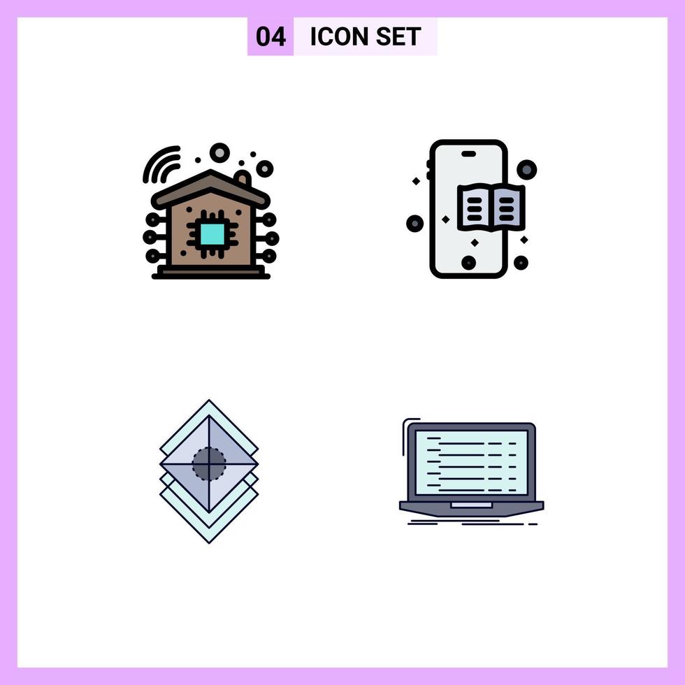 4 Thematic Vector Filledline Flat Colors and Editable Symbols of intelligent layer mobile design app Editable Vector Design Elements