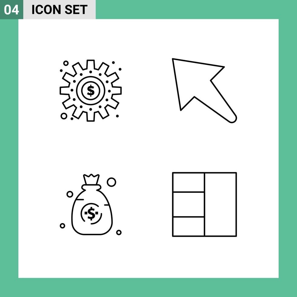 4 Line concept for Websites Mobile and Apps cogs dollar process left grid Editable Vector Design Elements