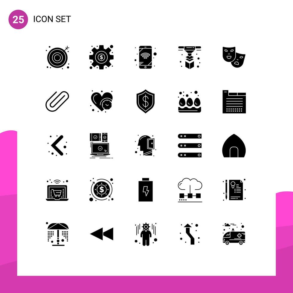 25 Solid Glyph concept for Websites Mobile and Apps attachment theater wifi roles layer Editable Vector Design Elements